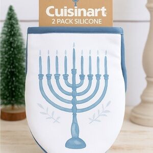 Cuisinart Hanukkah Oven Mitts 2- Blue Menorah Silicone Grip Holiday Kitchen Set